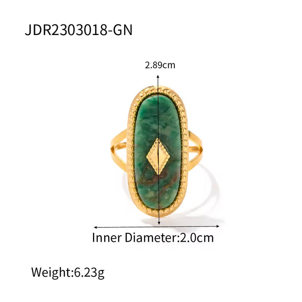 Vintage Stainless Steel 18K Gold Plated Cubic Zirconia Snake Jewelry Natural African Stone Malachite Malachite Opening Rings