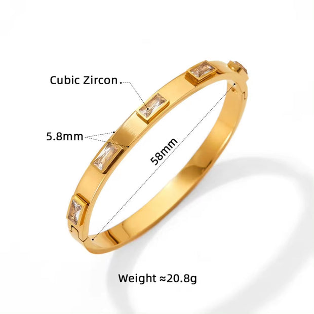 18K Gold Plated Green Cubic Zirconia Bezel Setting Dainty Stainless Steel Bangles for Women as Gift