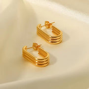 Triple Layer U-Shaped Open Earrings Stainless Steel Gold-Plated Gift Jewelry Thick Stud Earrings