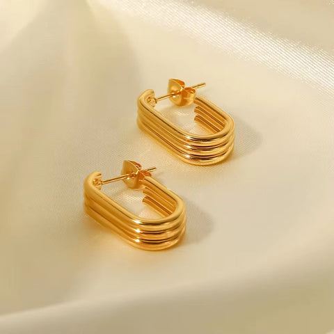 Triple Layer U-Shaped Open Earrings Stainless Steel Gold-Plated Gift Jewelry Thick Stud Earrings