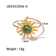 Cheap Vintage Style Natural Stone Open Ring 18K Stainless Steel Geometry Female Rings Jewelry Party Gift