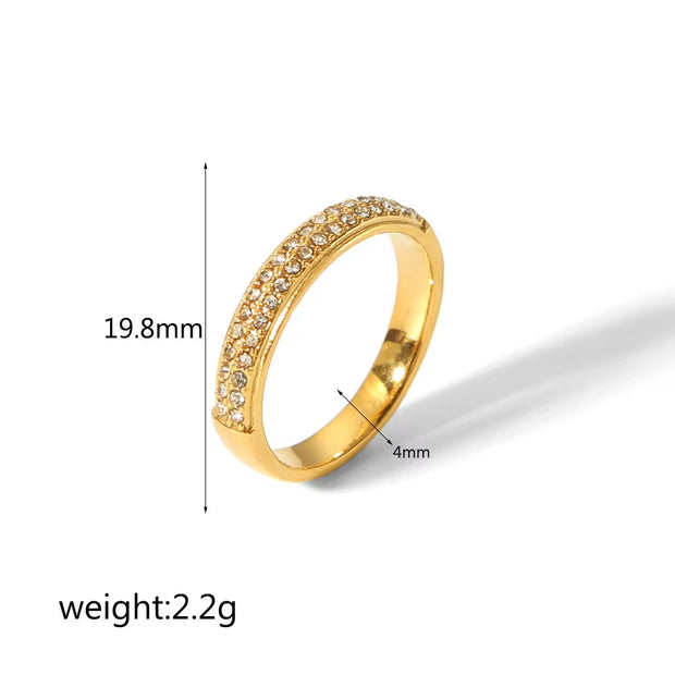 18K Gold Plated Cubic Zircon Stainless Steel Women Men Ring Waterproof Couple Ring for Lovers Hypoallergenic