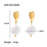 Ins 18K Gold Plated Earring Stainless Steel Natural Freshwater Pearl Pendant Earrings for Women