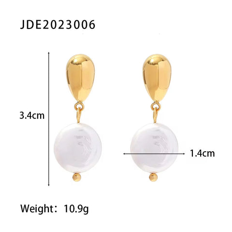 Ins 18K Gold Plated Earring Stainless Steel Natural Freshwater Pearl Pendant Earrings for Women