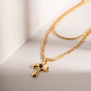 Custom Stainless Steel Link Necklaces Gold Plated Double Layer Cross Pendant Chain Necklace