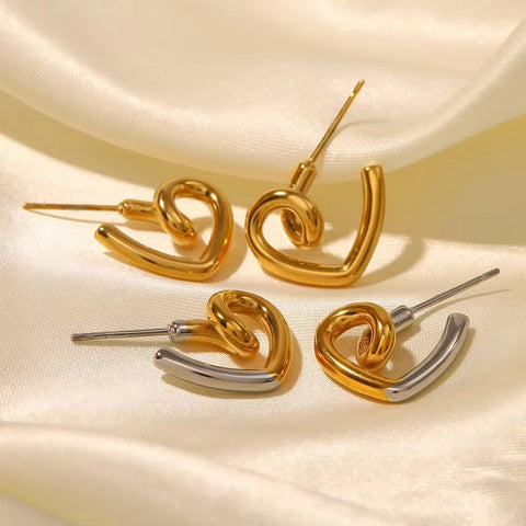 Hammered Irregular Texture Knot 18K Gold Plated Stainless Steel Twist Stud Earrings Women Jewelry