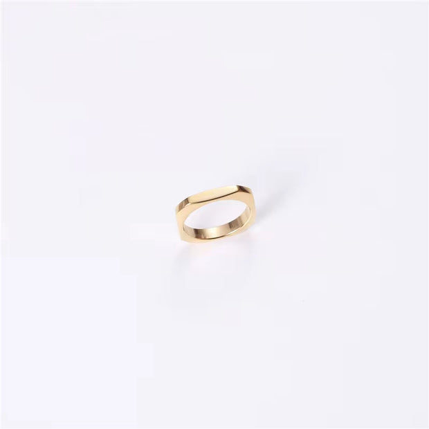 New Trendy Minimalist Non Tarnish 18K Gold Plated Stainless Steel Irregular Hexagon Square Rings Women