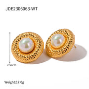 Waterproof Stainless Steel Vortex Texture Cat Eye Stone Earring Turquoise Pearl Ring Circle Luxury Necklaces