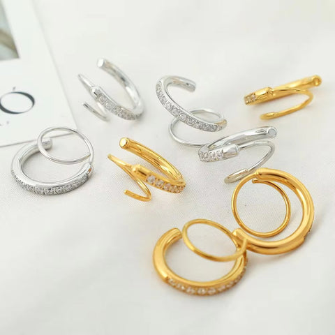 JEWELRY EH242-3 Hot Sale Earring Clasp Exaggerated Earrings Metal Plating Colour Preservation Earrings Set Zirconia