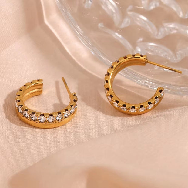 Spring Fashion Designer Earrings Zircon & Pearl Hoop Earrings Women 18K Gold Plated Stainless Steel Jewelry