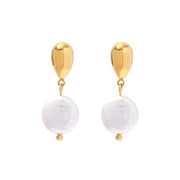 Ins 18K Gold Plated Earring Stainless Steel Natural Freshwater Pearl Pendant Earrings for Women