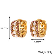 Fashion Jewelry 2023 Crystal Pink Zircon Pearl Earring PVD Gold Plated Huggie Hoop Earrings Stainless Steel Jewelry