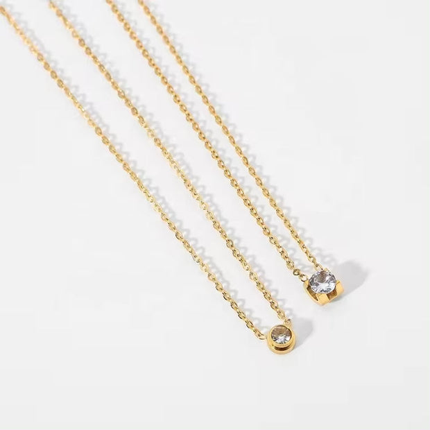 18K Gold Plated Stainless Steel Simple round Cubic Zirconia Dainty Design Pendant Necklace