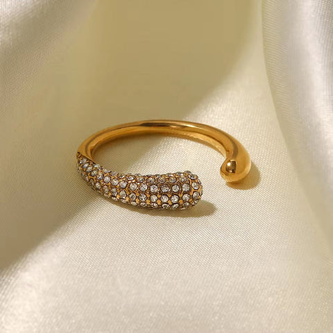 Irregular Waterdop Shiny Small Cubic Zirconia 18K Gold Plated Stainless Steel Adjustable Rings