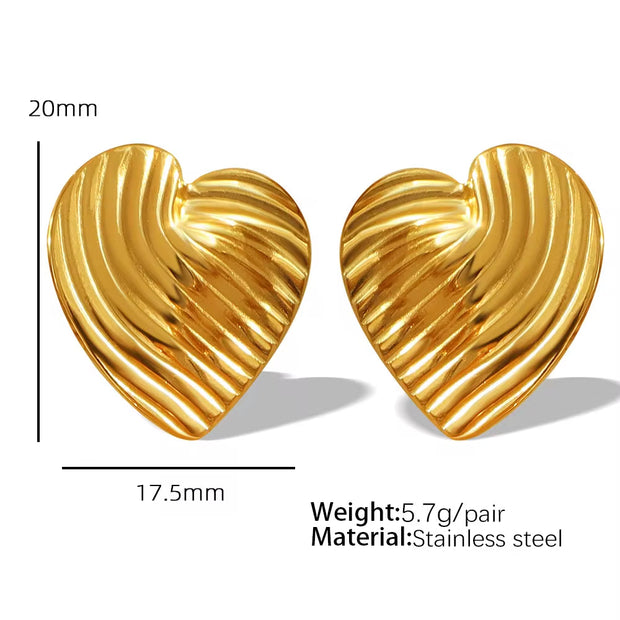 JEWELRY EH EH177-9 High Quality Wholesale Custom Cheap French Fashion Pleated Textured Heart Drop Earrings