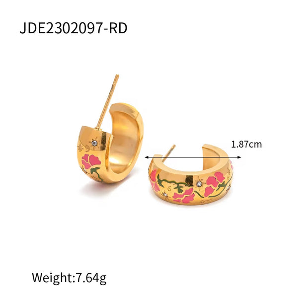 Spring Enameled 18K Gold Plated Flower Tree Animal Pattern Zircon Rings Necklace Earrings Set Jewelry