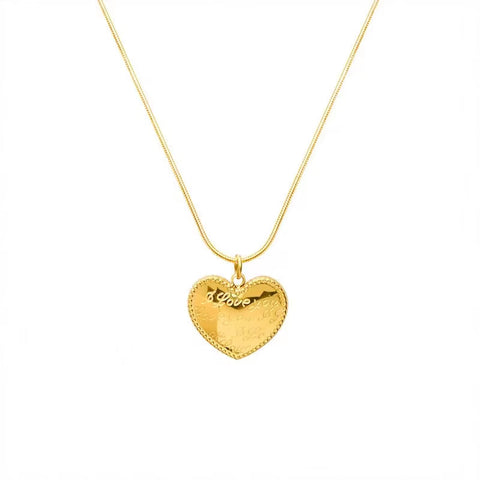 Simple Gold Plating Love Heart Pendant Stainless Steel Heart Necklace for Women