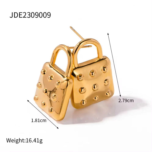 18K Gold Plated Stainless Steel Waterproof Custom Luxury Bag Shape Earrings Wholesale Bulk