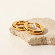 Classical Minimalist Chic Pairings Statement 18K PVD Gold Plated Stainless Steel Hoop Earrings