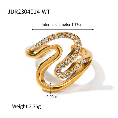 Chunky Punk Zircon Ring Earring 18K PVD Gold Plated Stainless Steel Waterproof Irregular Hip Hop Ring Earring Set