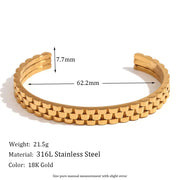 Watchband Cuff Bangle 18K Gold Plated Bangles for Women Waterproof 316L Stainless Steel Jewelry