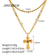 Custom Stainless Steel Link Necklaces Gold Plated Double Layer Cross Pendant Chain Necklace