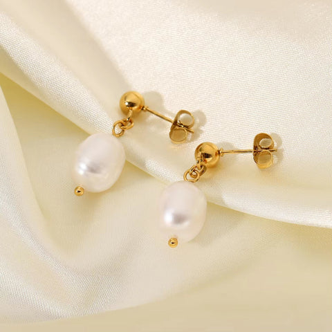 New Arrival Stainless Steel Freshwater Pearl Earrings Geometric 18K PVD Coating Natural Baroque Pearl Earrings