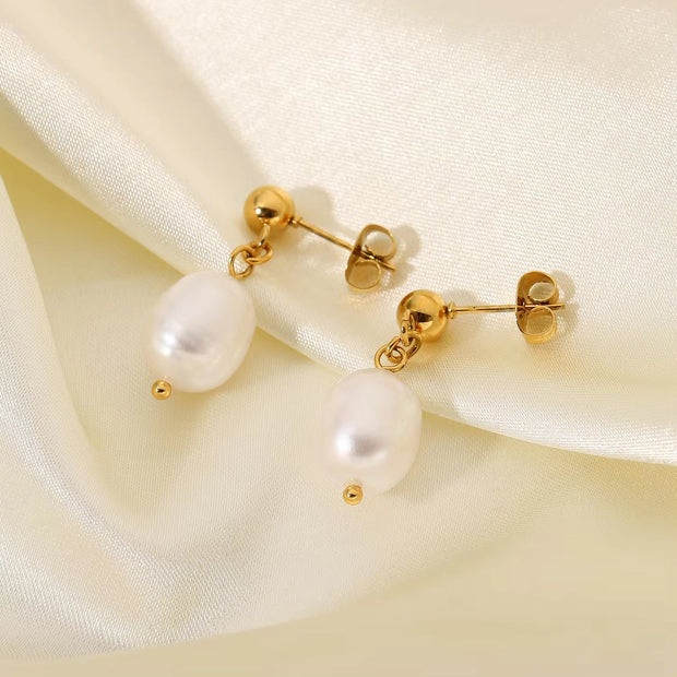 New Arrival Stainless Steel Freshwater Pearl Earrings Geometric 18K PVD Coating Natural Baroque Pearl Earrings