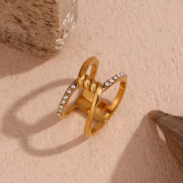 Hollow Crystal Rhinestone Stacking Ring 18K Gold Plated Rings Stainless Steel Jewelry