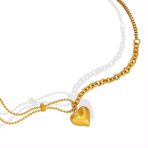 Punk Style Stainless Steel Heart Charm Choker Chain Link Necklace 18K Gold Plated for Women