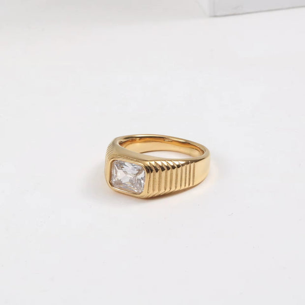 Waterproof&Non Tarnish Stainless Steel 18K Gold Plated Cubic Zirconia Ring