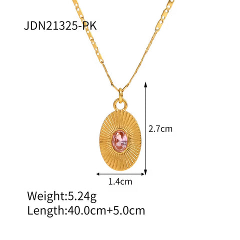 INS Style 18K Gold Plated Sunburst Earrings Stainless Steel Screw Zircon Paved Oval Pendant Necklace