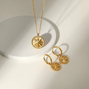 18K Gold Plated Stainless Steel Set Eight Pointed Star Earrings Coin Pendant Necklace