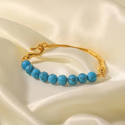 Charm Stainless Steel 18K Gold Plated Jewelry Blue Pine Stone Fresh Waterpearl Pearl Bangles for Women