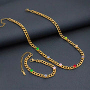 USENSEN 18K Gold Plated Stainless Steel Jewelry Colorful Zircon Cuban Chain Chokers Necklace Do Not Fade Emerald Necklaces