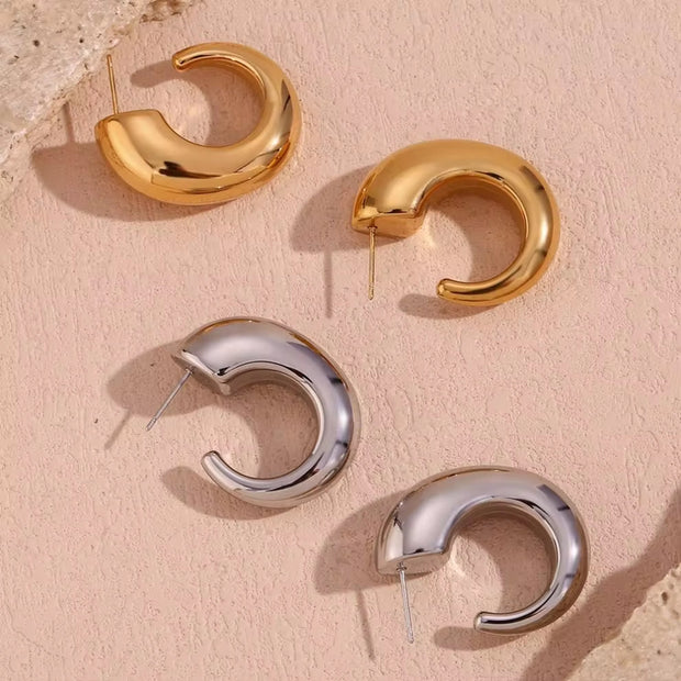 New Arrival Hollow Hoop Earrings Gold Plated Jewelry Stainless Steel Gold Hoop Earrings