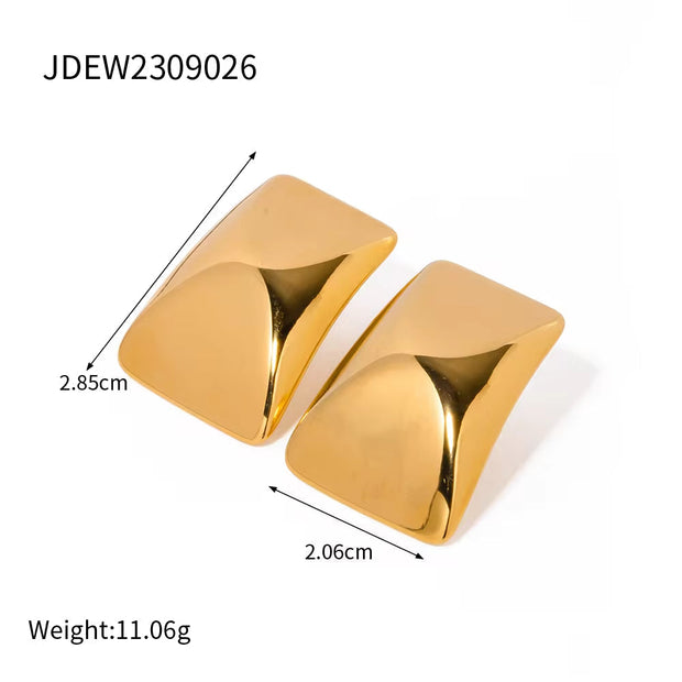 Fashionable 18K PVD Gold Stainless Steel Earrings Geometric High Polish Smooth Square Shape Snail Earring