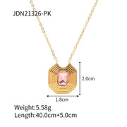 Waterproof Stainless Steel White Zircon Necklace Pyramidal Shape Inlaid Green Zircon Earring Necklace