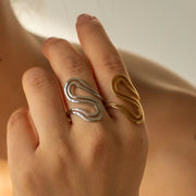 Geometric Jewelry Stainless Steel Ring Girls 18K Gold Plated Thin Lines Hollow Spiral Stacking Rings