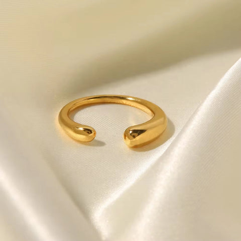 Dainty Irregular Waterdrop Style 18K Gold Plated Stainless Steel Opening Ring for Women