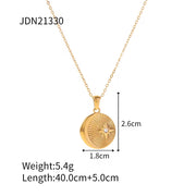 Waterproof Zircon Texture Necklace Stainless Steel Green Zircon round Eye Sunburst Medallion Necklaces