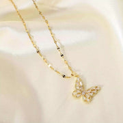 Fancy Crystal Butterfly Necklace 18K Gold Stainless Steel Jewelry Gift Cubic Zircon Butterfly Pendant Necklace Women