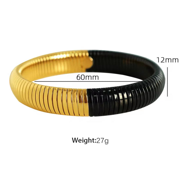 JEWELRY Fashion Stainless Steel Wide Face Bracelet Trendy Color Blocking Bracelet Stretchy Snake Bone for Women