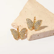 New Arrivals Full Zircon Inlaid Butterfly Shape Earrings Stainless Steel Gold Plated Hoop Earrings