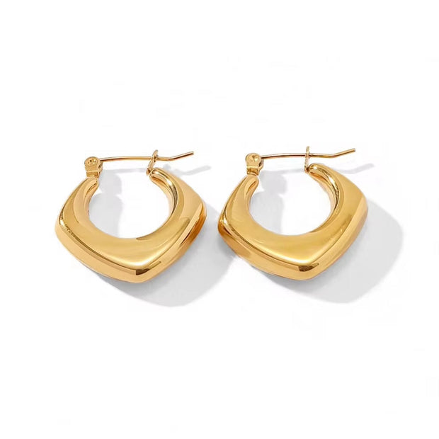 18K PVD Gold Plated Stainless Steel Geometric Hollow Rhombus Waterproof Hoop Earrings for Women