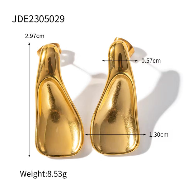 Design Chunky Big Surface Rings Earrings 18K PVD Gold Plated Stainless Steel High Polish Earring Ring Set