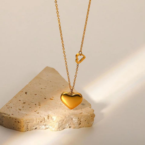 Cute 18K Gold Plated Stainless Steel Double Heart Pendant Necklace Women'S Love Pendant Waterproof Necklace