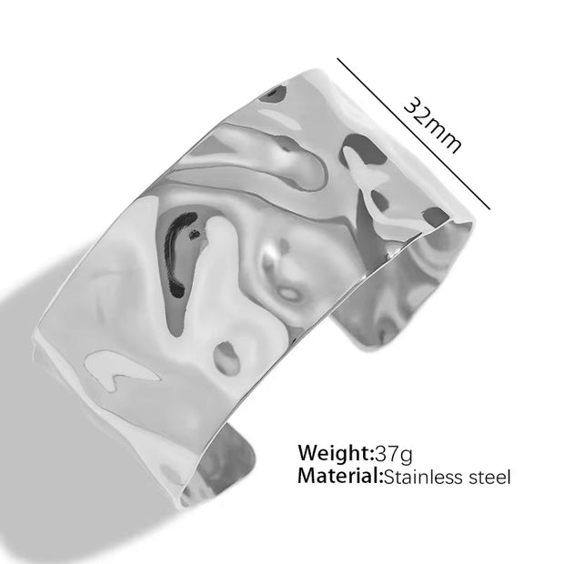 JEWELRY SZ19-24 2024 Vintage Heavy Textured Feeling Water Wave Design Open Bangle Stainless Steel Bracelet Wholesale