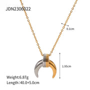 Design Silver Gold Combine Necklace Stainless Steel Moon Charm Necklace Earring Set for Women