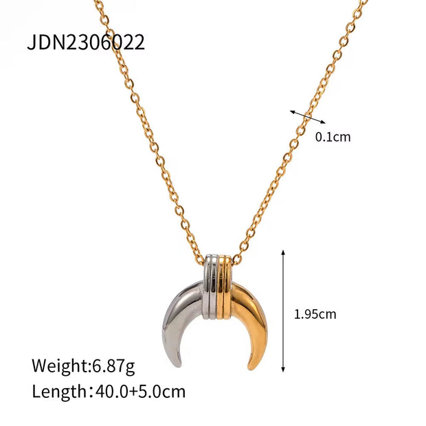 Design Silver Gold Combine Necklace Stainless Steel Moon Charm Necklace Earring Set for Women